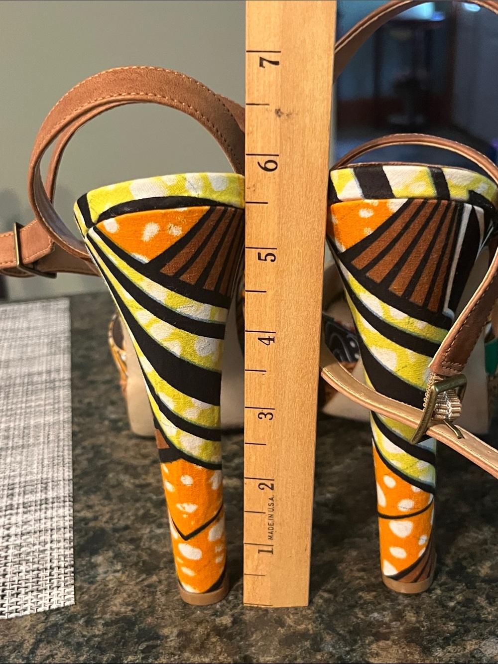 ALDO Yellow & Black Patterned Peep-Toe Wedge Sandals - Picture 2 of 4